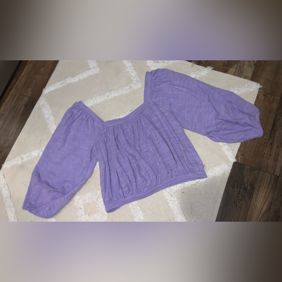 Free people bell sleeve lavender square neck top boho casual classic Spring M - Picture 4 of 6